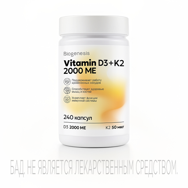 Biogenesis Витамин D3+K2 2000МЕ/50 мкг, капсулы 240 шт.