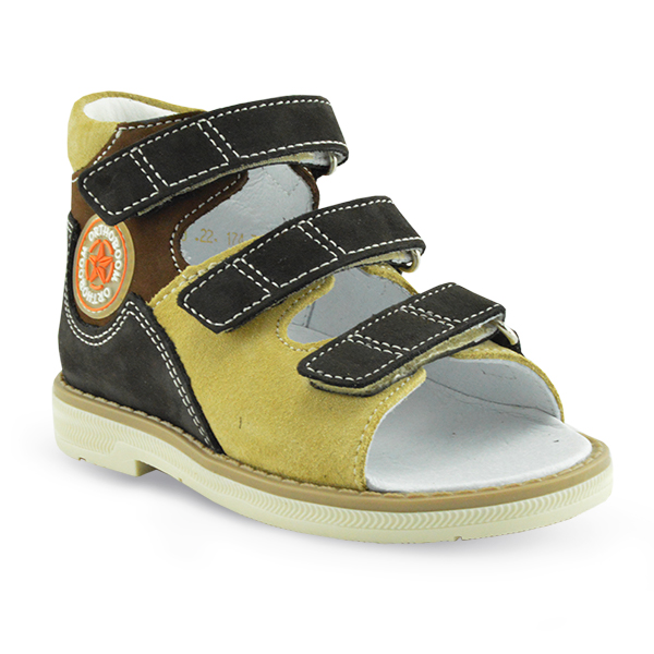 Сандали ортопедические Ортобум для мальчиков 25057-10 темно-коричневый/бежевый.