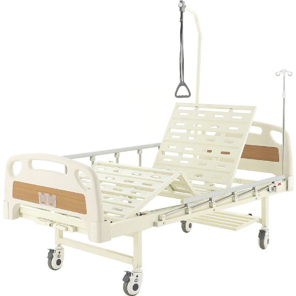 Кровать медицинская Med-Mos механическая E-8 с инфузионной стойкой, рамой для подтягивания, боковыми ограждениями.