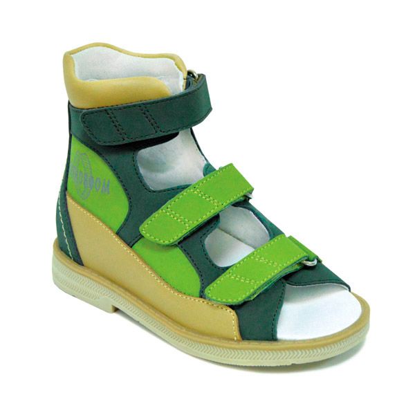 Сандали ортопедические Ортобум для мальчиков 71057-04 охра/т.зеленый/салатовый