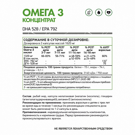 Омега-3 жирные кислоты высокой концентрации, НатуралСап, капсулы, 60 шт. Изображение 2 из 2